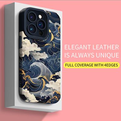 Vertical Grain Leather Shell Chinese National Style Printed Cover Patterned Soft Silicone Case with Camera Lens Full Protection for iPhone