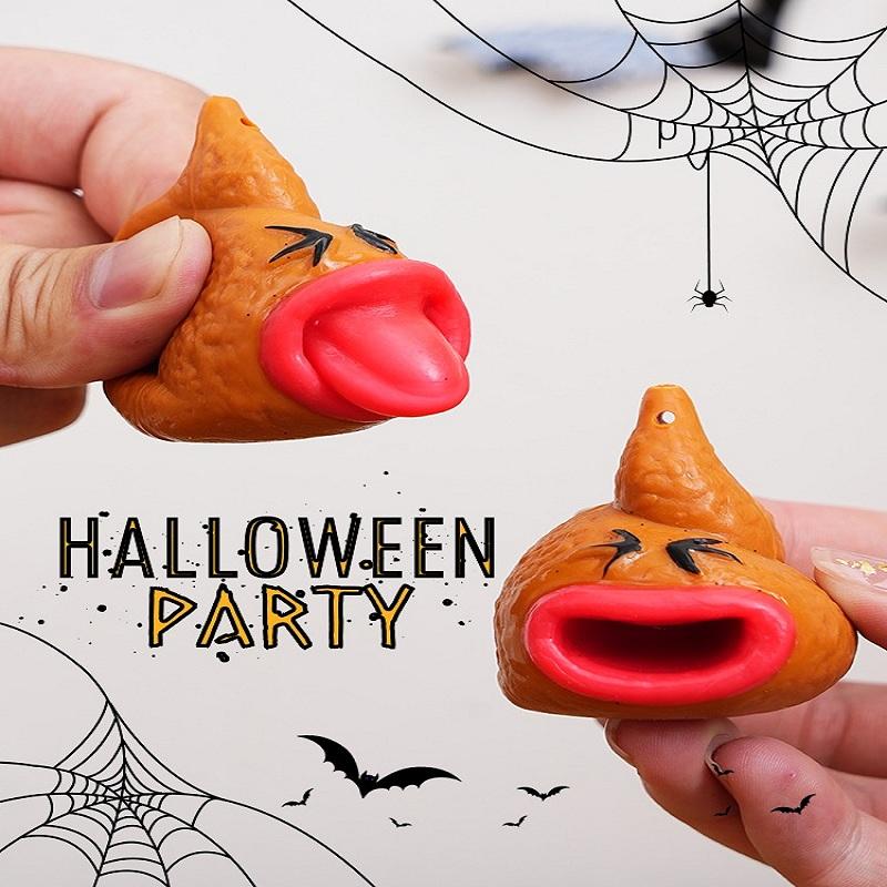 1PCS Mini Funny Cute Creativ SqueezeTongue Pop Out Toy Sensory Prank Props Poop Key Chain Pendant Halloween Decorations Gifts