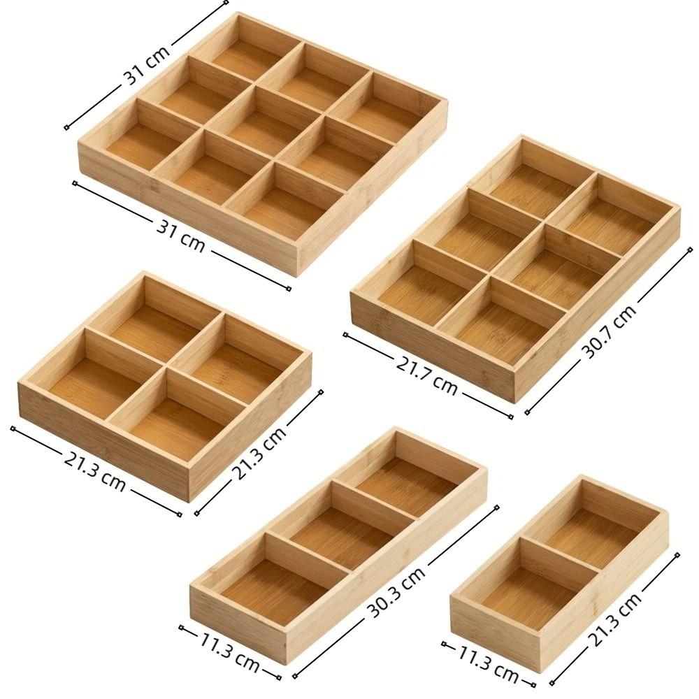 Multi-Grid Divided Plate Wooden Snack Storage Tray Reusable Bamboo Tray  Candy