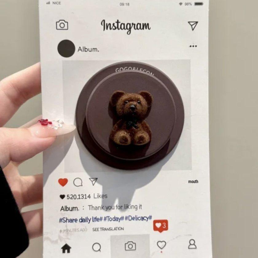 

3D Little Bear Magnetic Phone Stand for MagSafe - Retro Brown Background, Strong Adsorption, Desktop Holder