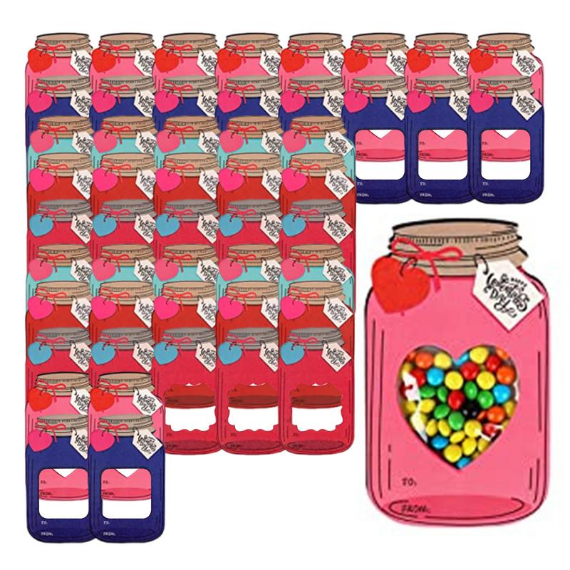 50Pcs Mason Jar Valentines Day Cards Macarons Kraft Paper Happy Valentines Cards Sturdy Retro Blank Greeting Cards for New Years