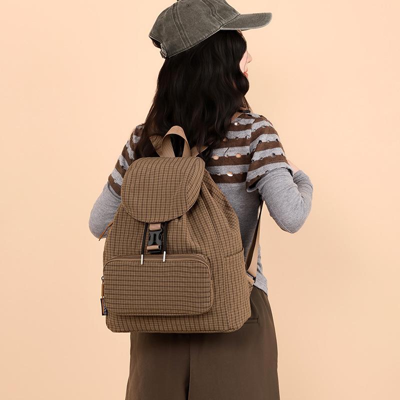 Vintage Check Backpack Commuter Lightweight Nylon Backpack