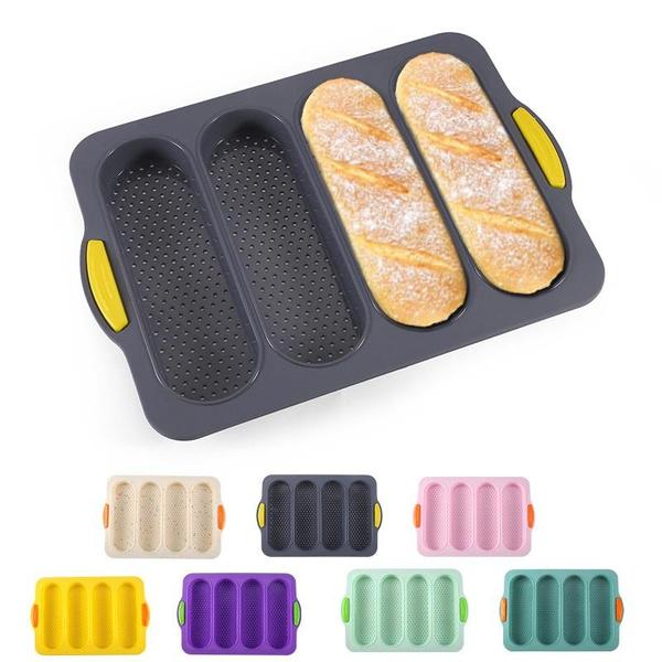 New 4 Grids Silicone Mold French Bread Baking Mold Bread Baking Tray Nonstick Cake Baguette Mold Pans Bread Baking Tools 7 Color