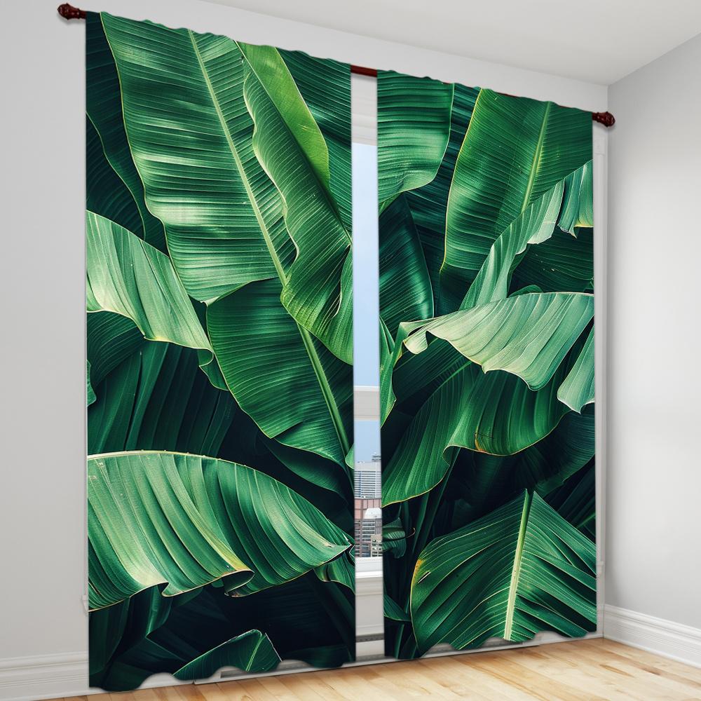 

2 шт. абстрактные зеленые тропические листья полузатемняющие шторы для гостиной спальни современный минималистский ботанический принт середины века (W120cmxH270cm)x2&Grommet Top