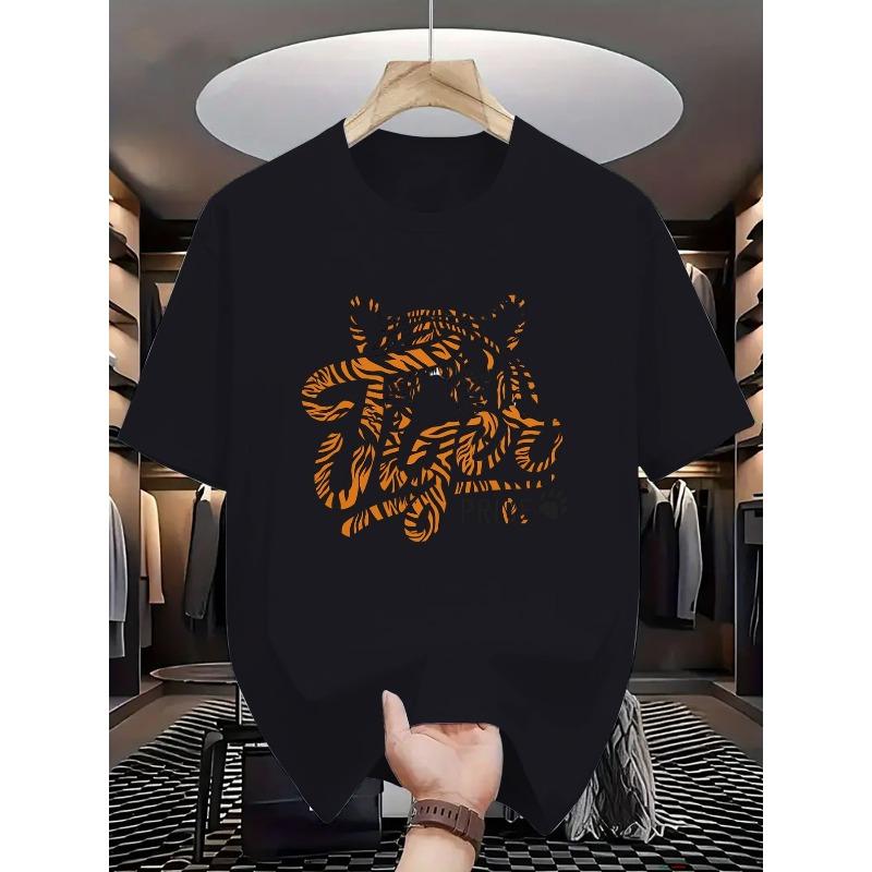 Tiger Pride, Tiger Print T-Shirt, Classic Black And White Round Neck Short Sleeve Shirt, Suitable for Home Wear, Casual Outings, And Outdoor Sports