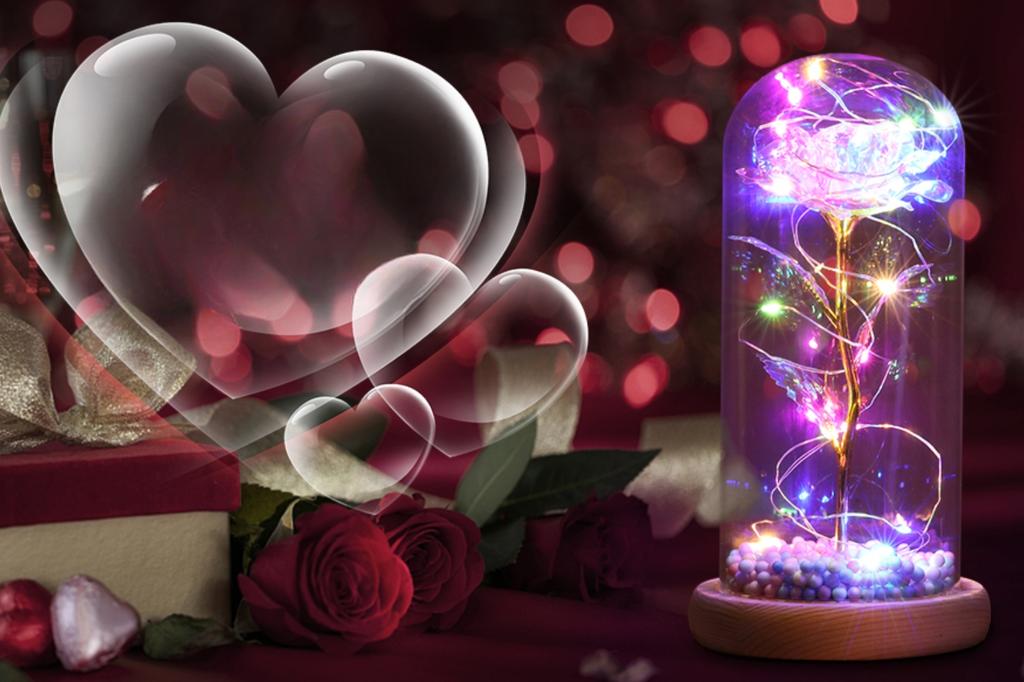Eternal Rose Glowing In Glass, LED, Colorful, Battery, Gift, 18th Birthday, Wedding
