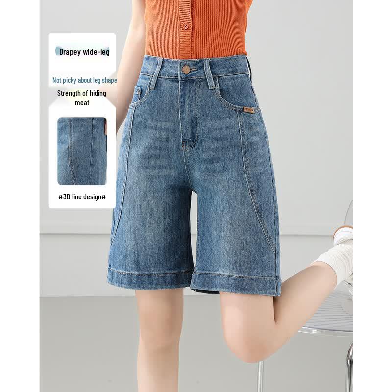 TERRE BLEUE Women s High-Waist Denim Capri Shorts 30