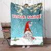 Custom Name Cartoon Santa Red Nose Reindeer Blanket Snowflake Background Flannel Throw Blanket Winter Sofa Christmas Decor Gift