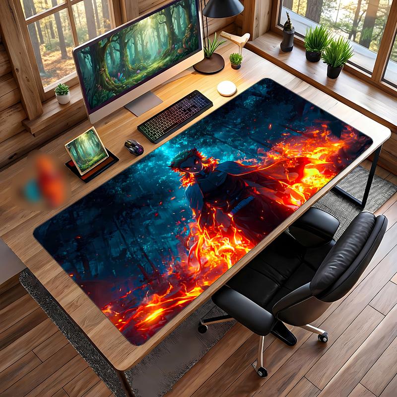 Rengoku Kyojuro Bedrucktes Mauspads Rutschfest Wasserdicht Gummi Schreibtischunterlage für Gaming Büro Laptop Heimdeko Geschenk