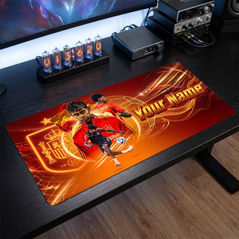 Tappetino per Mouse Grande Personalizzato Lamine Yamal, Stampa Testo Nome Personalizzato, Tappetino da Scrivania Antiscivolo con Logo Calcio, Regalo per Gamer
