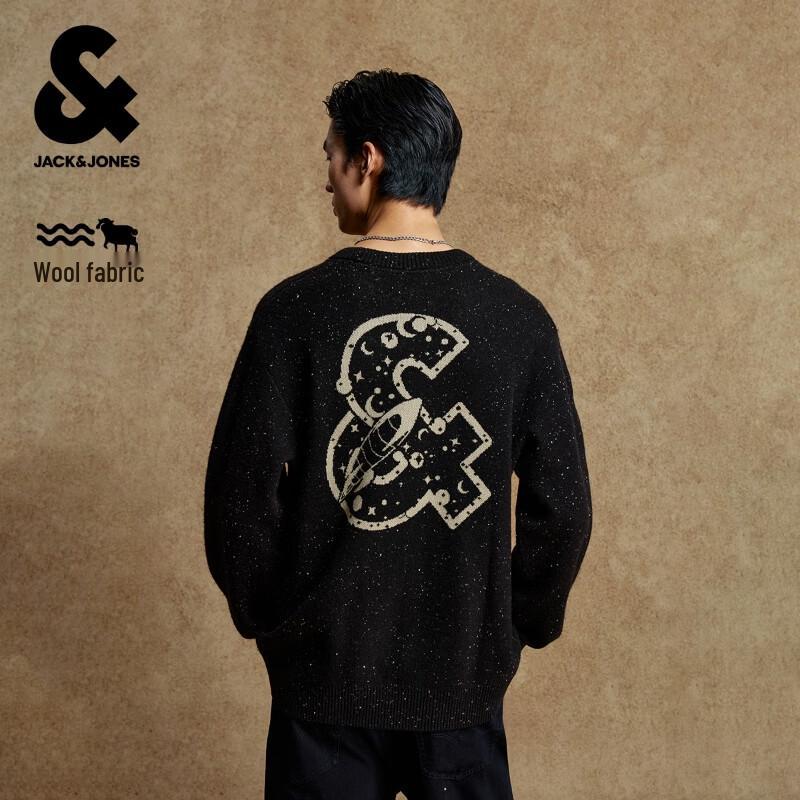 

JACK&JONES Men s Mélange Letter Logo Loose Fit Round Neck Sweater S