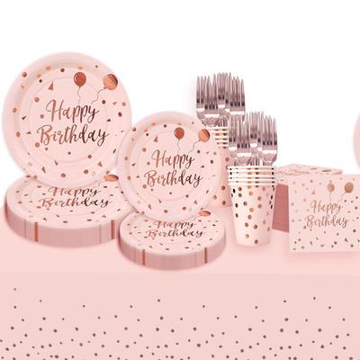 Rose Gold Disposable Birthday Party Plates & Cups, Various Sizes - Elegant Wedding & Dessert Tableware Set.