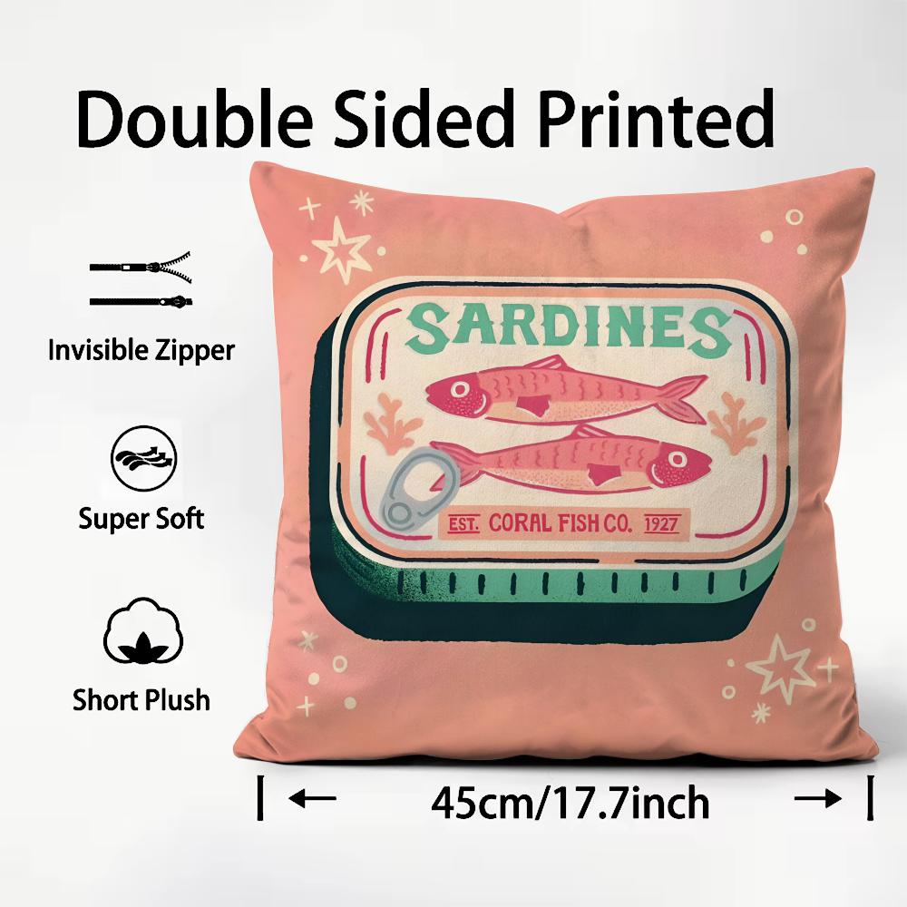 

Canned Sardines Fashion Cushion Cover Plush Fabric Soft DoubleSided Printed Sofa Warm Winter Home Child Gift Pillow Case 30x30cm