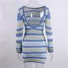 Tie Dye Mini Pletené svetrové šaty Dámské Oblečení Podzim Zima Dlouhý Rukáv Sexy Plážové Bodycon šaty bez zad Elegantní