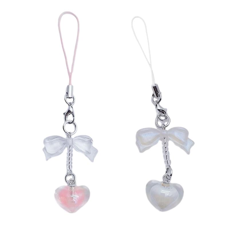 Y2K Heart Bowknot Pendant Phone Strap Portable Hanging Lanyard for Girls Women