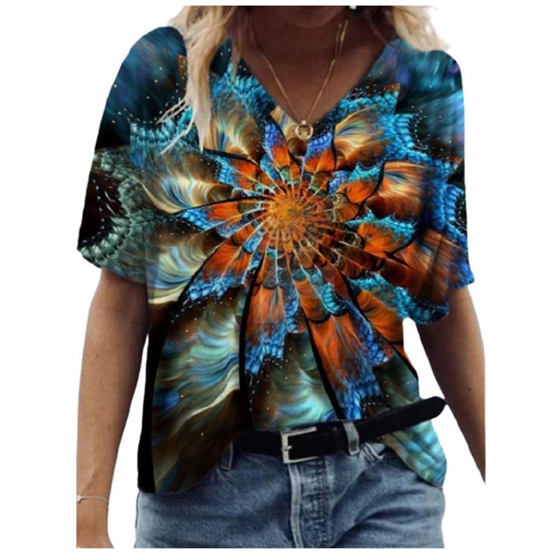 

Flower Printed Short Sleeved T-shirt for Women s Summer Shirt 5XL