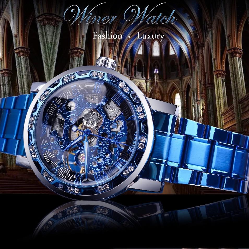 Męski Klasyczny Modny Mechaniczny Zegarek z Cyrkoniami