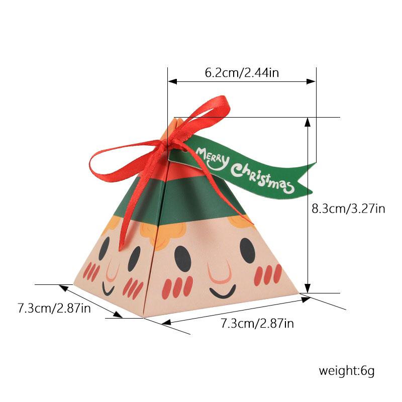 24pcs  New Design Hotly Sold Small Christmas Triangle Paper Candy Gift Packing Box With Tag And Ribbon