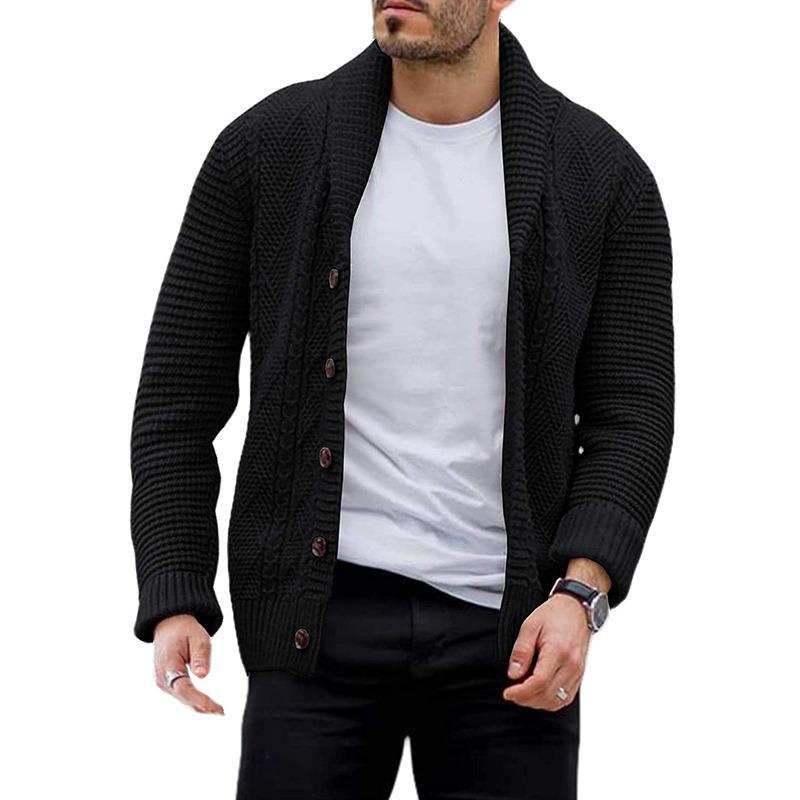 Men's Solid Color Button-Up Long Sleeve Knitted Sweater