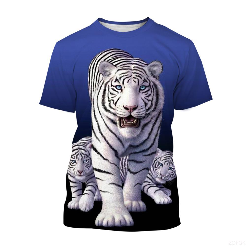 Men's T-Shirt Cute Tiger 3D Print Fashion Cartoon Pattern Short Sleeve O-Neck Pullover Top Leisure Loose Comfortable Clothing