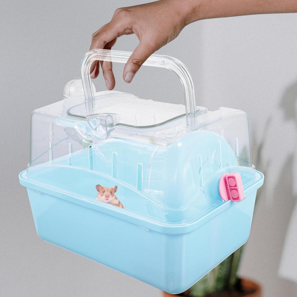 POPETPOP Portable Hamster Cage - Hamster Carrier Hamster Carry Case with Water Bottle Small Animal Travel Cage for Gerbil Hedgehog Squirrel