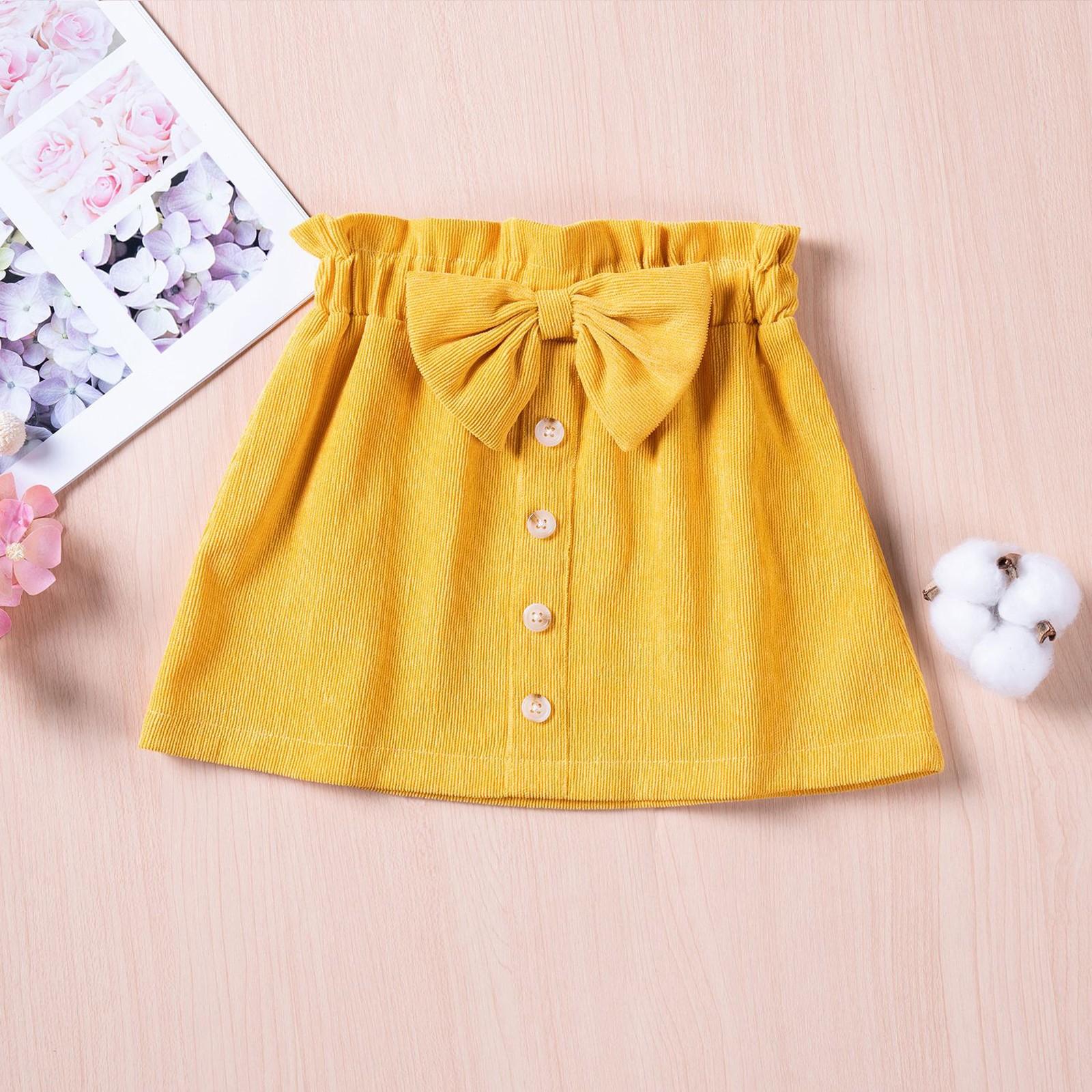 

Детская мода Повседневная юбка Однотонная с бантом Однобортная Короткая юбка 90 жёлтый