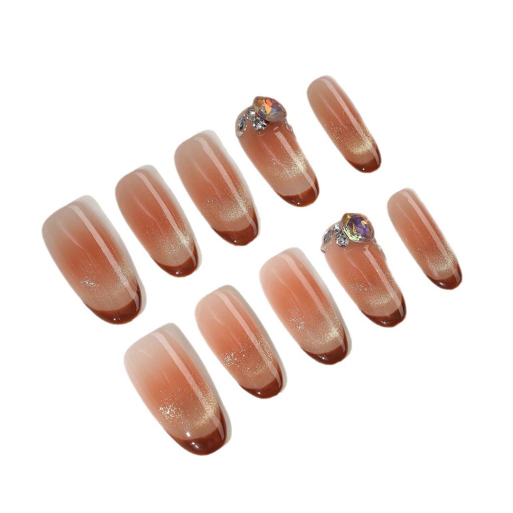 Zhuoshimei French Cat Eye Gel Handmade Removable Nail Patches - Autumn/Winter Whitening Luxury Manicure
