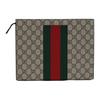 Pochette GG Supreme con Striscia Web, Tela Beige/Ebano con Striscia Web Verde Rossa, Borsa a Mano da Uomo di Design per Viaggi Quotidiani 475316-KHN4N-9791