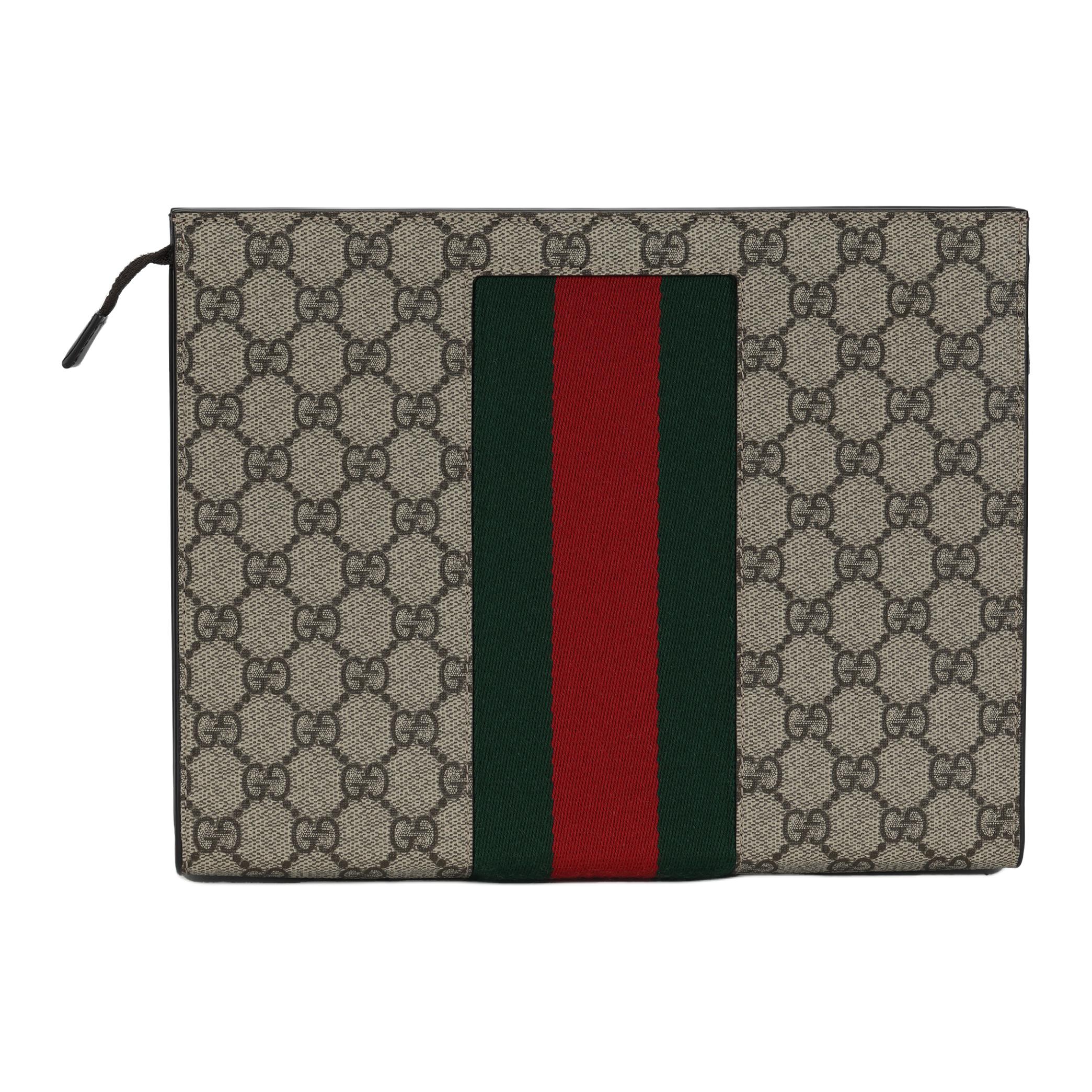 

Gucci GG Supreme Web Stripe Clutch Pouch, Beige/Ebony Canvas with Green Red Web Stripe, Men s Designer Handbag for Daily Travel 475316-KHN4N-9791 Basic Set (Bag+Dust Bag)