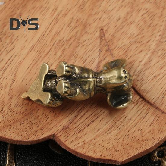 Brass Dog Figurine Vintage Puppy Model Mini Animal Metal Statue Sculpture Tea Pet Desktop Feng Shui Desktop Decoration Ornament