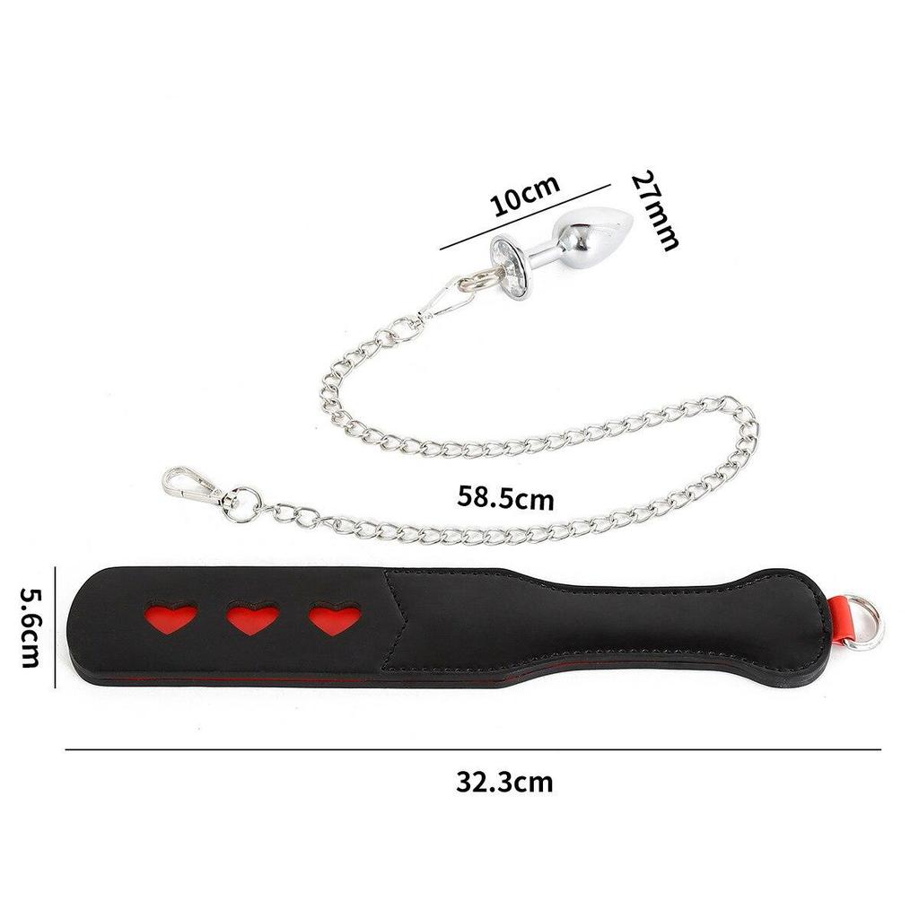 Stainless Steel Butt Plug Chain Leather Whip BDSM Adult Sex Toy Tail Plug Slave Fetish
