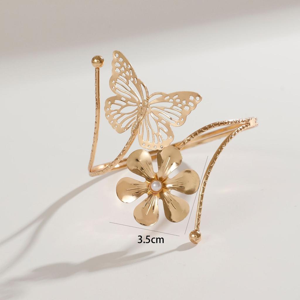 Accessories, Korean version exaggerated flower bracelet, simple metal hollow butterfly open arm bracelet for women