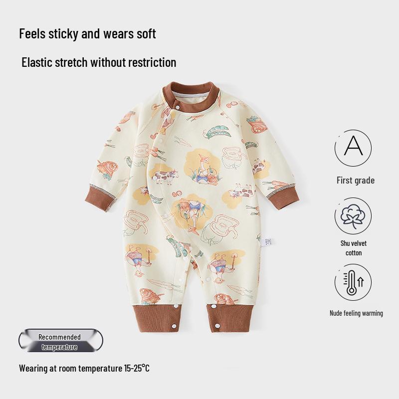 

Pure Cotton Baby Onesie Pajamas, Warm Autumn/Winter Base Layer Jumpsuit for Infants 66cm