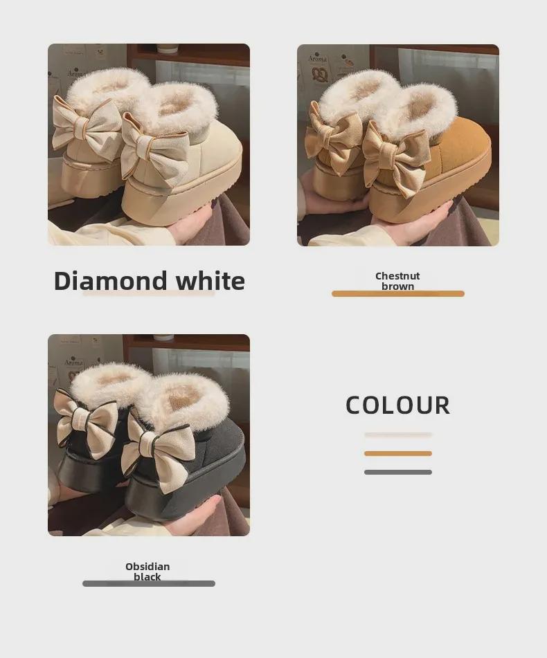 Women's Bow-Knot Cotton Heel Boots: Warm, Stylish & Versatile for Winter