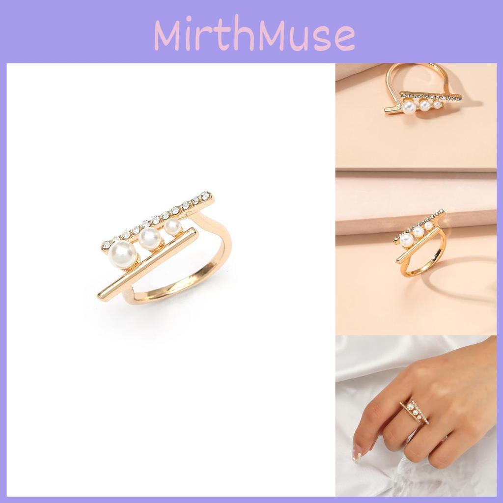 Elegant Adjustable Pearl Open Ring For Men And Women With Geometric Design And Simple Luxury