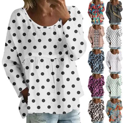 Dames Casual Mode Losse Ronde Hals Bloemenprint Lange Mouw Top