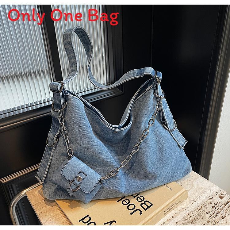 Retro Denim Casual Tote For Women With Large Capacity And Streetwear Design