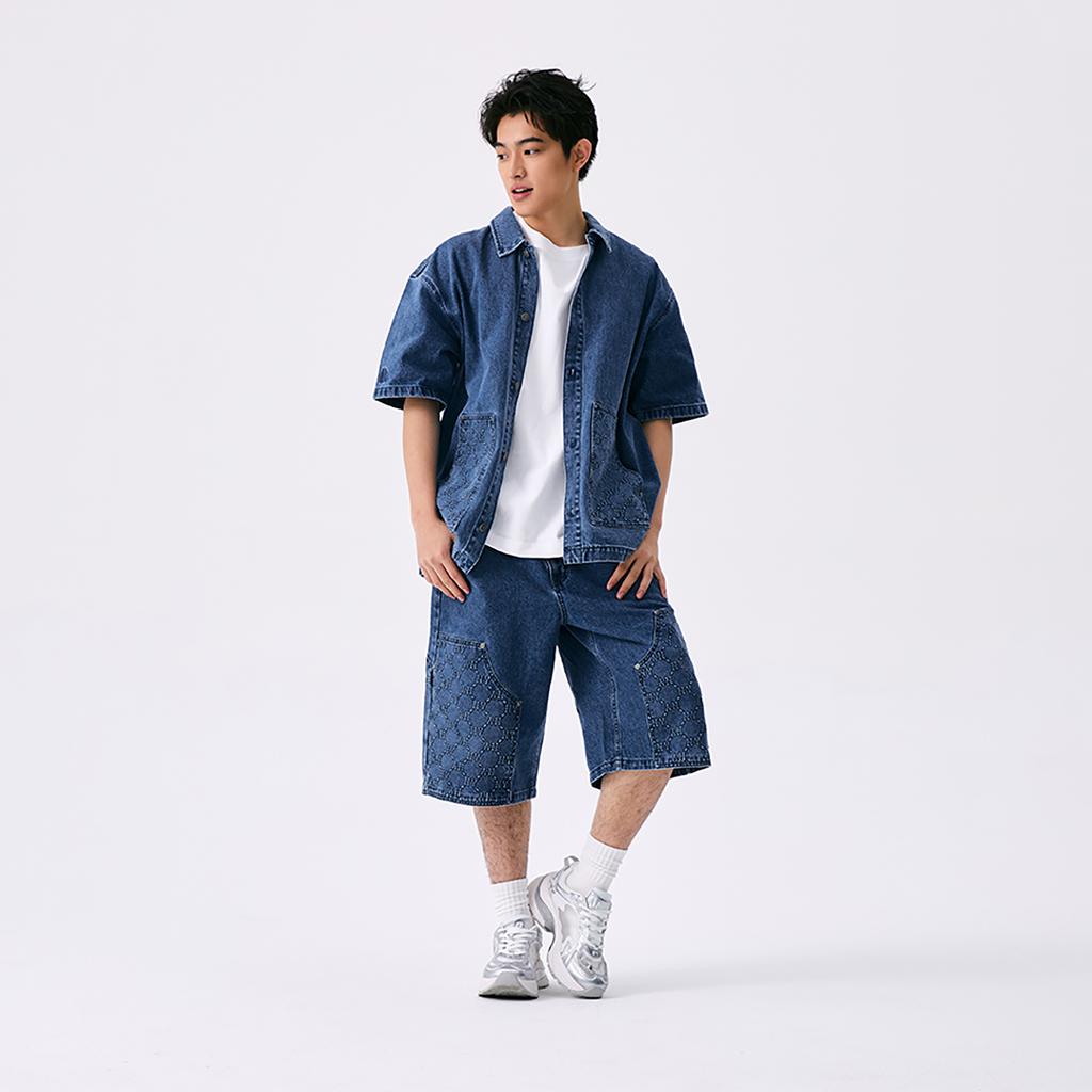 New MLB MONOGRAM Collection New York Yankees SS25 Shirt Unisex Denim 3ADRM0653-50INS