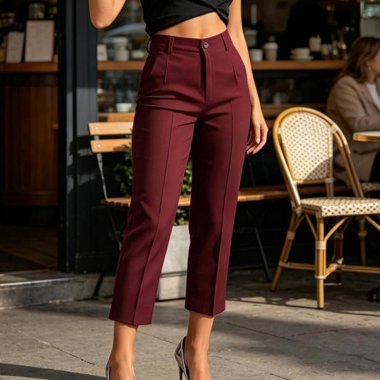 Damskie Spodnie Wysoki Stan Slim Fit Prosta Nogawka Jednolity Kolor Spodnie z Zapięciem na Guzik i Zamek Błyskawiczny Dojazdy do Pracy Odzież Robocza