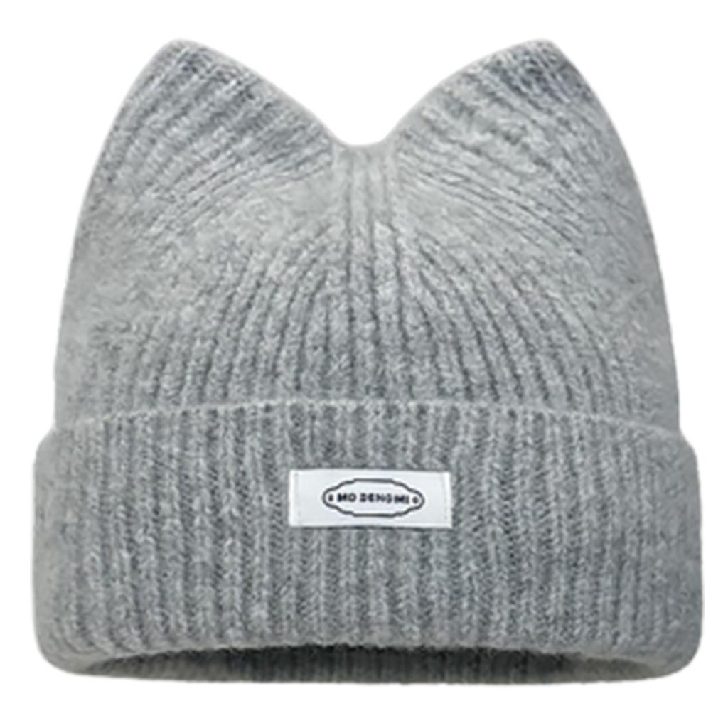 Floppy Cat Ear Beanie for Students Adult Windproof Foldable Winter Hat Thicken Harajuku Beanie with Letter Decals