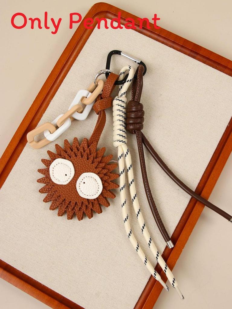 Leather Keychain With Cartoon Coal Ball Pendant For Fashionable Car And Bag Accessories
