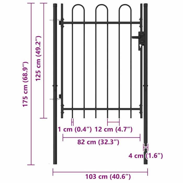 VidaXL Portillon simple porte avec dessus arqué Acier 1x1,2 m Noir