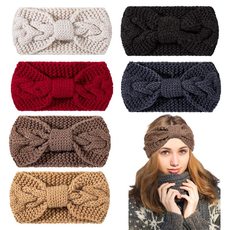 Effen Kleur Gebreide Hoofdbanden Winter Oorwarmers Gedraaid Elastisch Tulband Vrouwen Meisjes Haarbanden Pluche Gebreide Hoofddoek Hoofddeksel