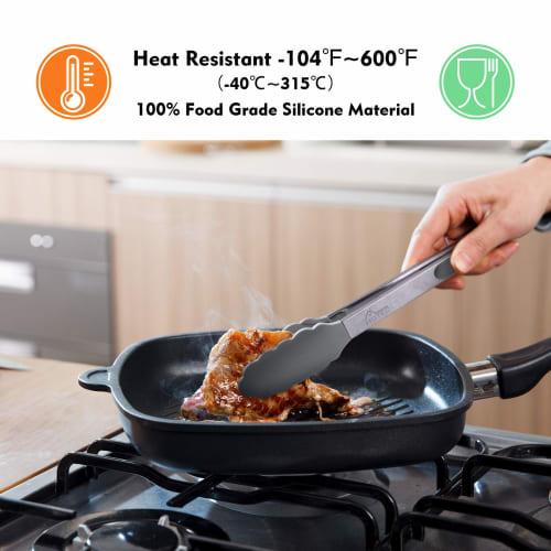 Hotec Tongs, Stainless Steel Kitchen Tongs with Silicone, for BBQs and Grills, Heat-Resistant, Antibacterial, Lockable Storage, Set of 2 (Gray), 23cm