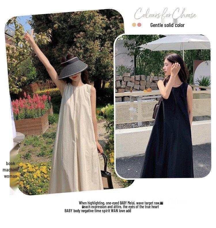 Women's Casual Sleeveless Pleated A-line Dress with Hollow-Out Design