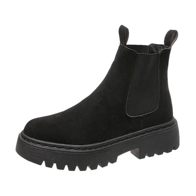 Fashion Chelsea Boots Chunky Boots Women Winter Shoes Cow Suede Ankle Boots Black Female Autumn Fashion Platform Booties