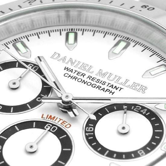 [Daniel Muller] DANIEL MULLER Uhr Alle Edelstahl Chronograph Herrenuhr DM-2003WH Weiß