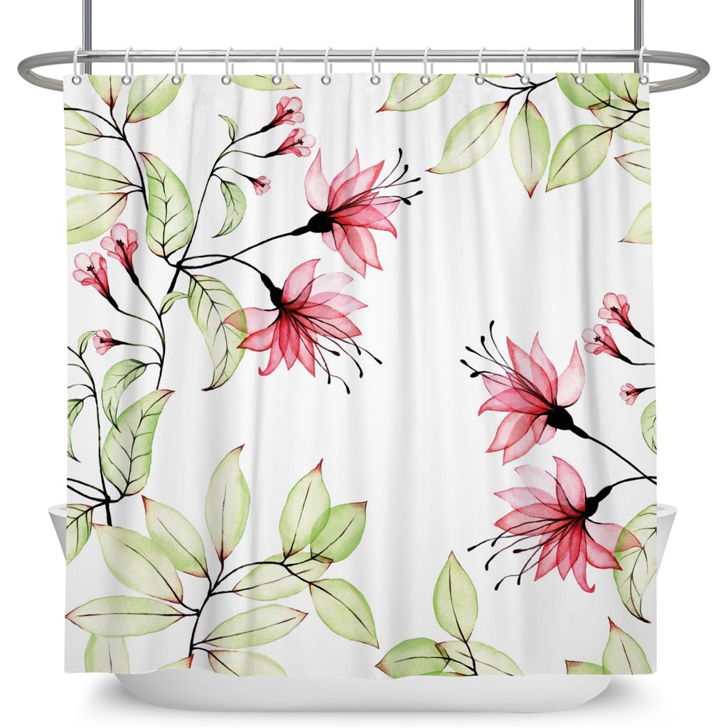 Watercolor Floral Shower Curtain Waterproof Easy To Clean Privacy Protection Print Botanical Design Elegant Bathroom Decor
