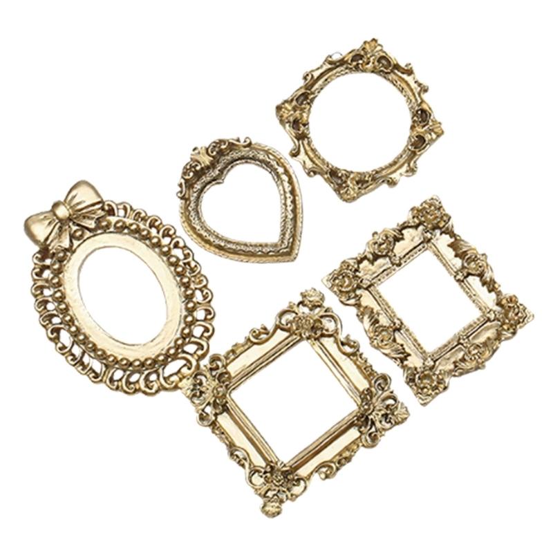 Set Of 5 Romantics Gold Resin Picture Frames with Relief Carving Pattern Suitable For Christmas Decorations
