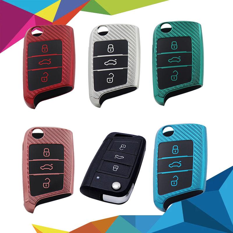 TPU Carbon Fiber Car Remote Key Cover Case Shell Key Fob for Polo Golf 7 MK7 Tiguan passat Octavia Kodiaq Karoq Ateca Leon Protector Holder